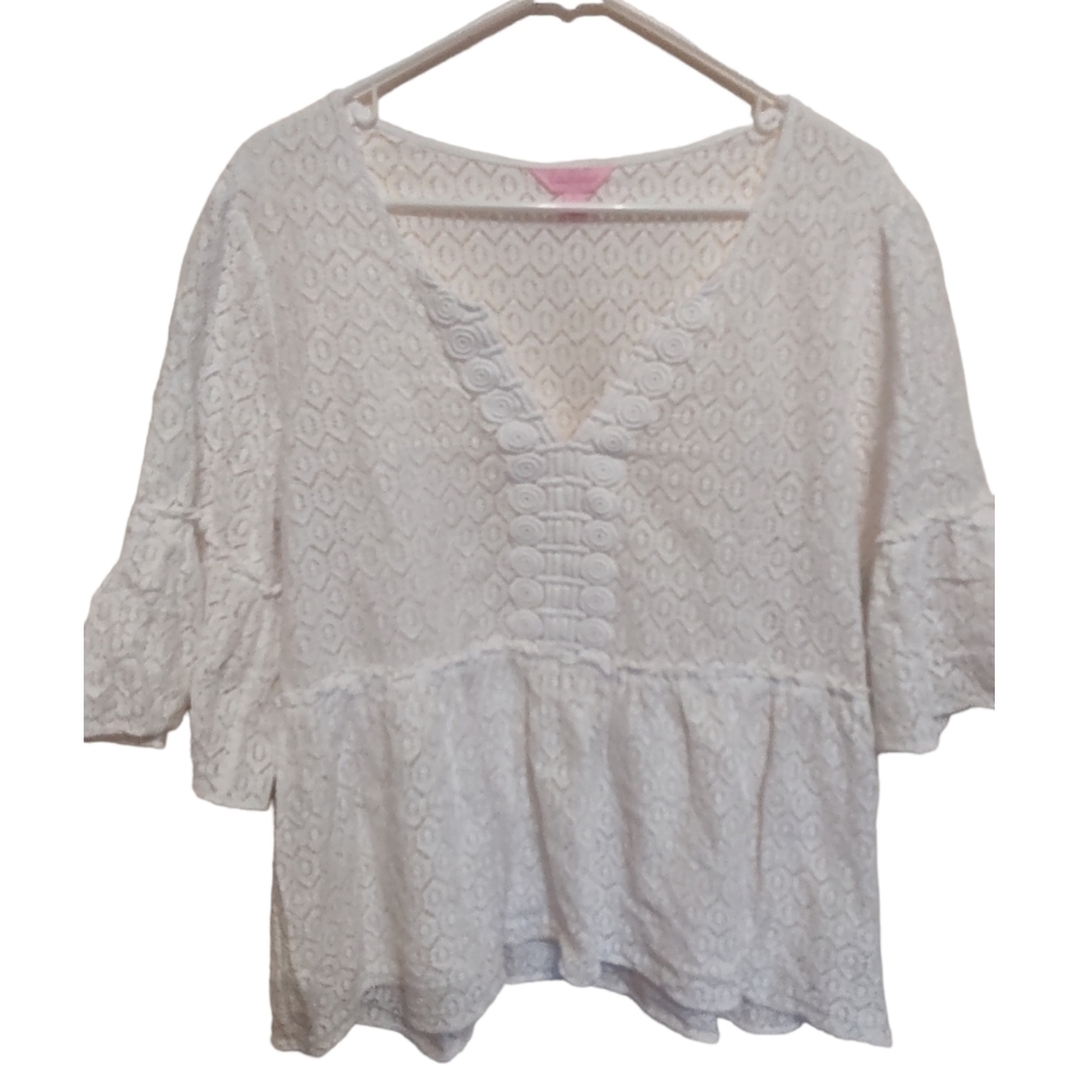 LILLY Pulitzer 3/4 Sleeve White Eyelet Blouse - Size Large